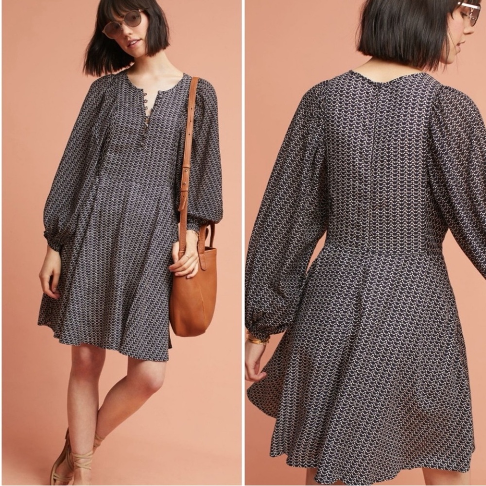 Anthropologie Maeve Nilaya Dress LARGE Dark Blue White Pockets Dress